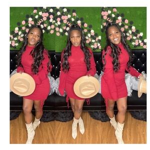 RUCHED SWEATER DRESS